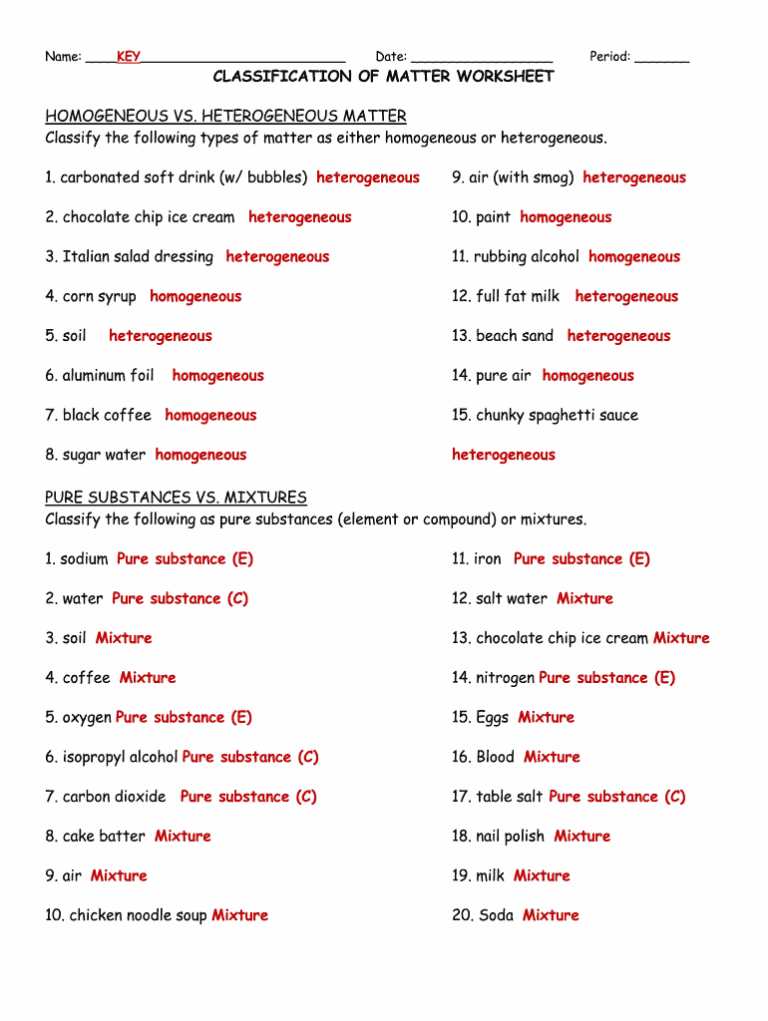 Classification Of Matter Worksheet Fill Out Sign Online DocHub
