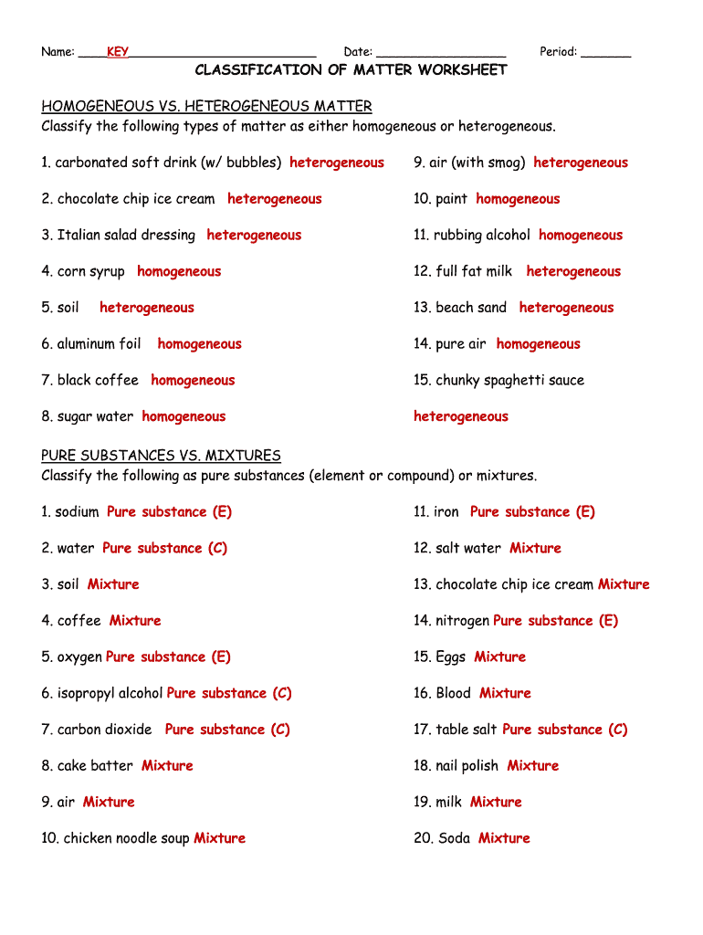 Classification Of Matter Worksheet Fill Out Sign Online DocHub
