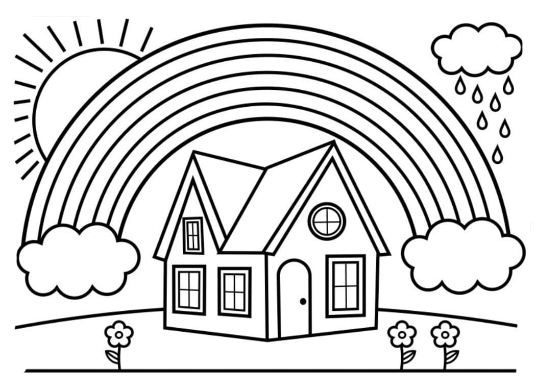 Coloring Pages House And Rainbow Coloring Page Coloring Pages House And Rainbow Coloring Page