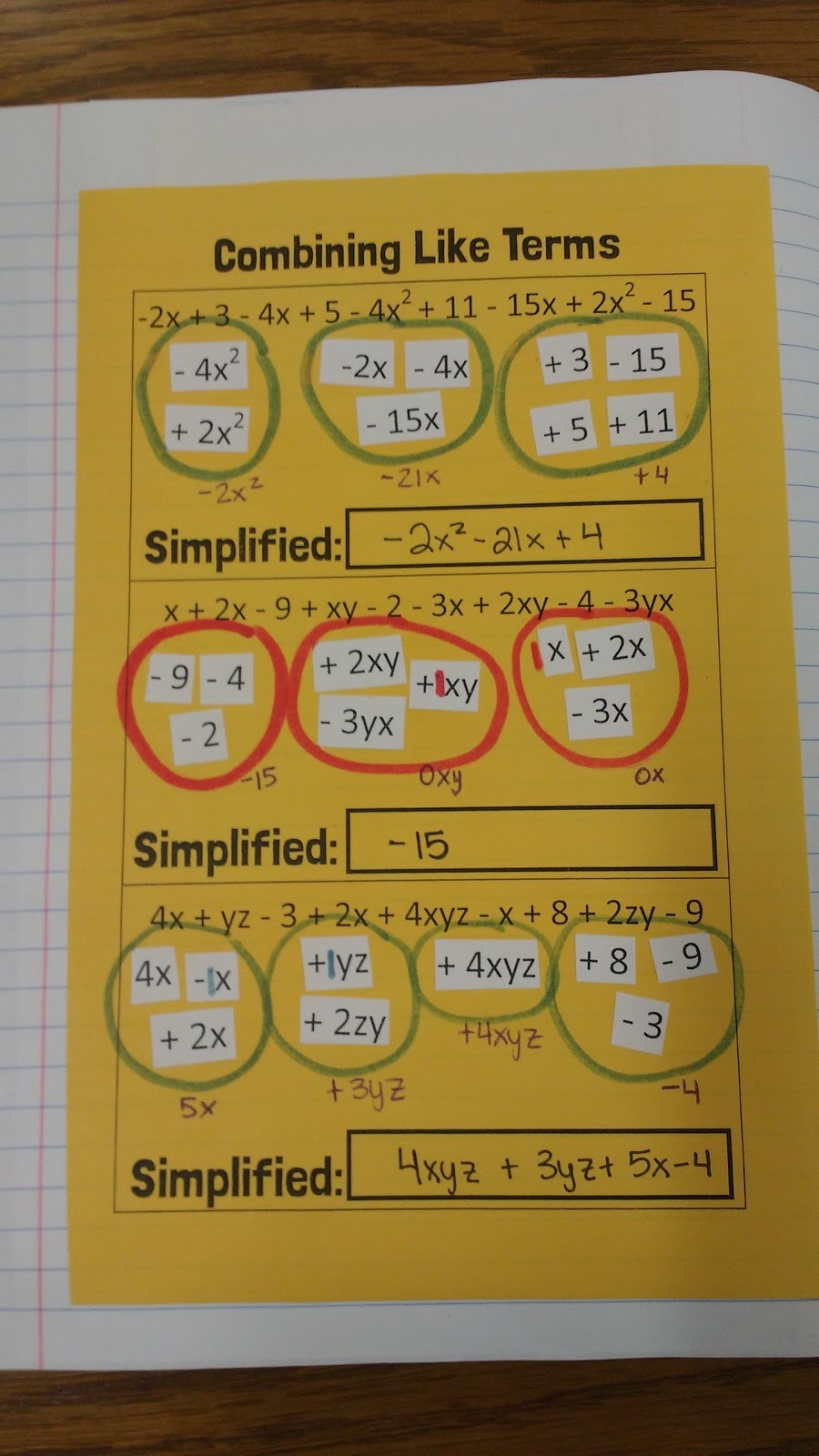 Combining Like Terms Cut And Paste Activity Math Love