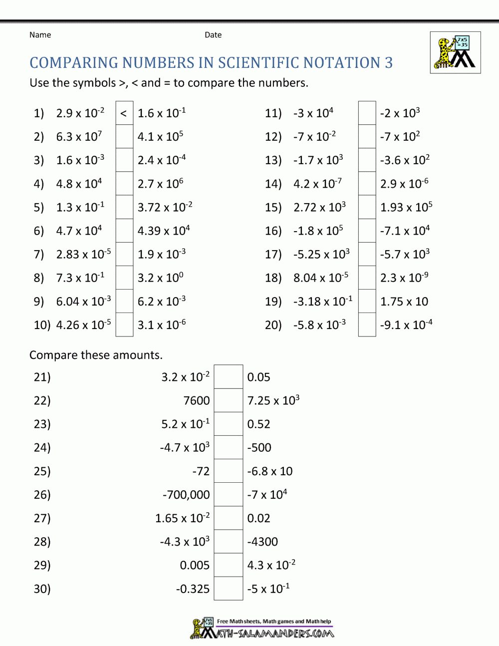 Comparing Numbers In Scientific Notation Support Page