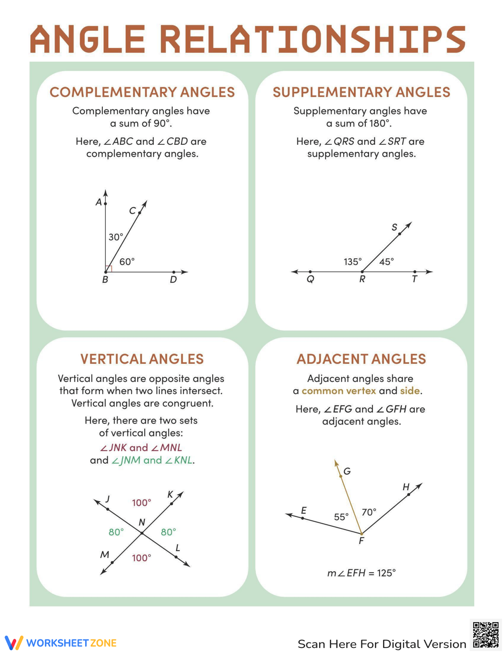 Complementary Supplementary Vertical And Adjacent Angles Worksheets Printable