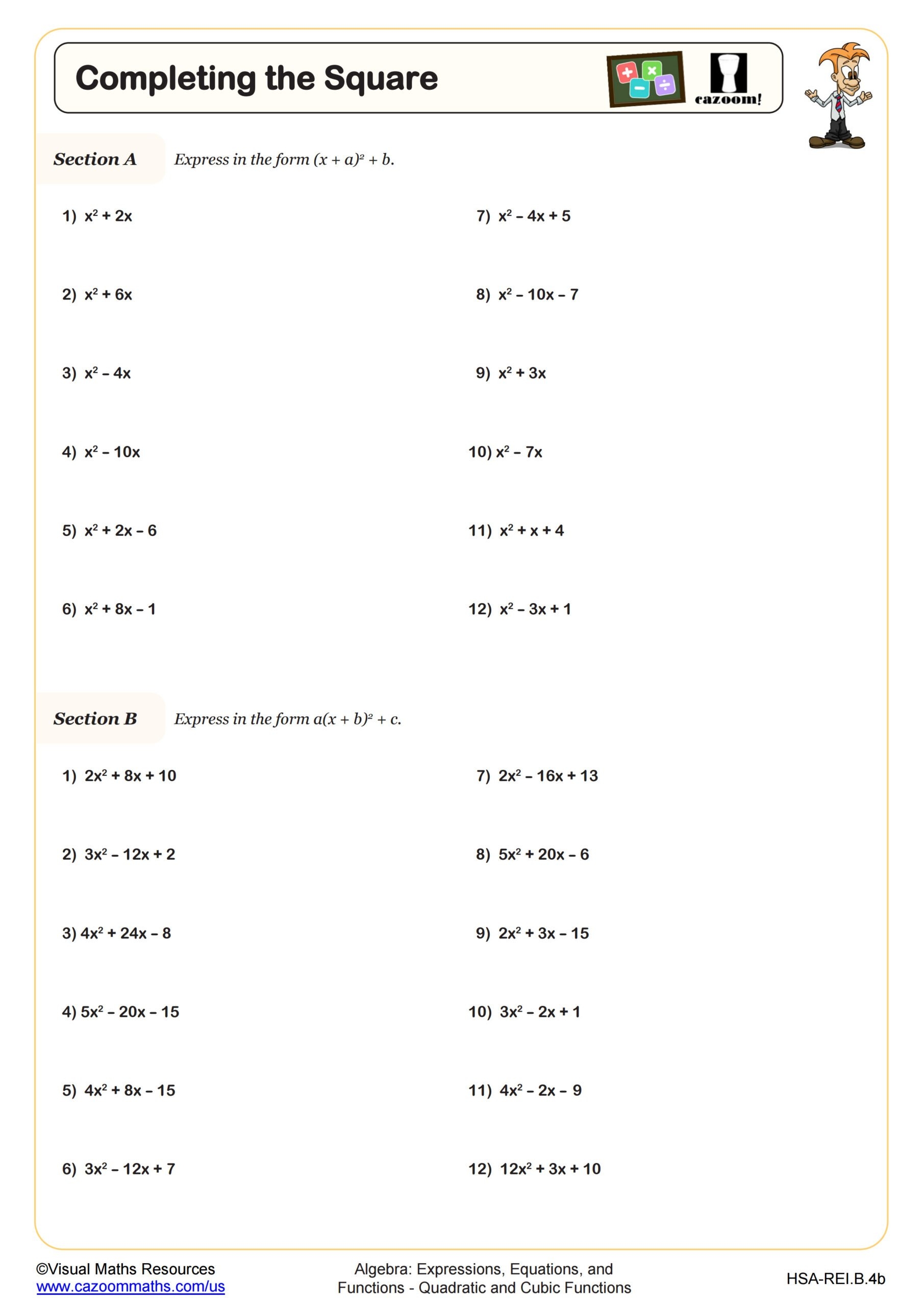 Completing The Square Worksheet Fun And Engaging Algebra I PDF Worksheets