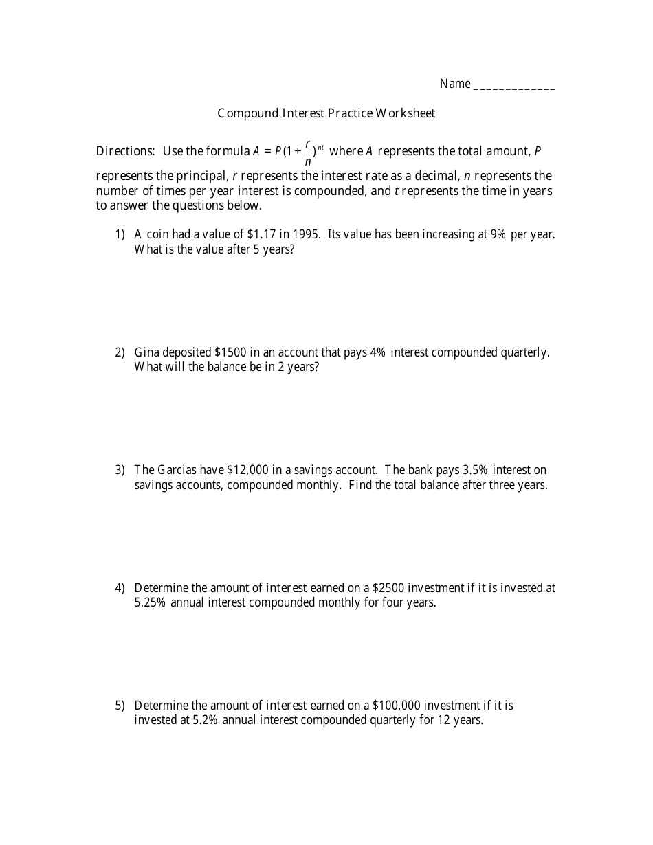 compound interest worksheet