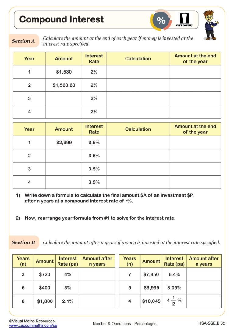 Compound Interest Worksheet Algebra I PDF Worksheets