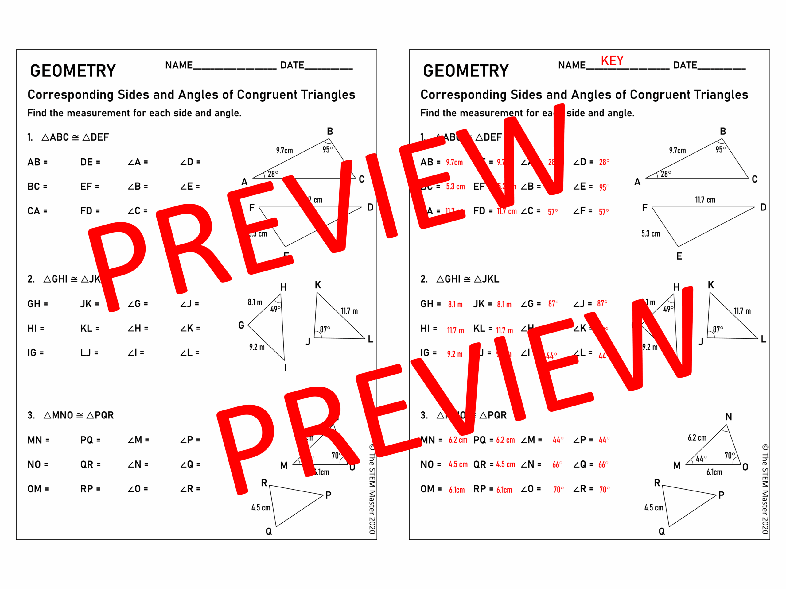 Congruent Triangles Worksheet 7 G 1 Made By Teachers
