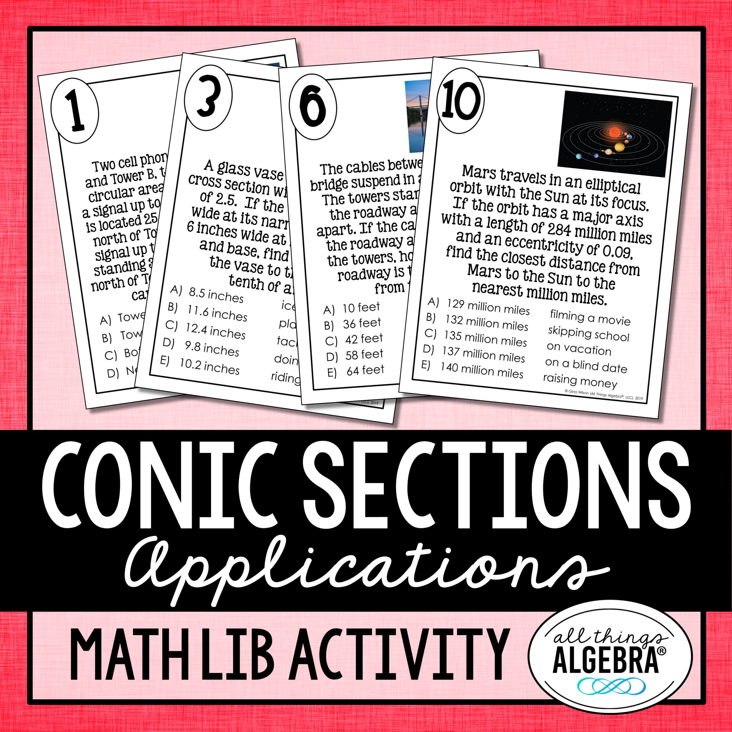 Conic Sections Applications Math Lib Activity All Things Algebra 