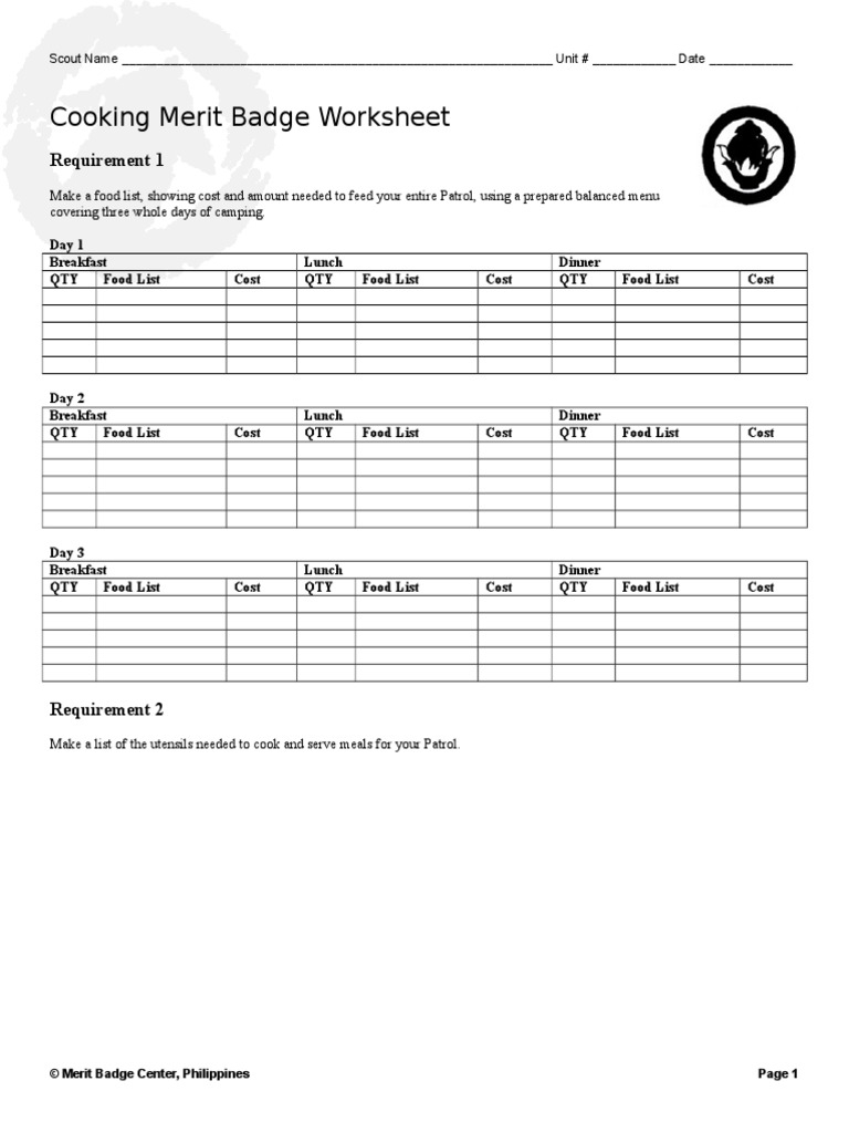 merit badge worksheets