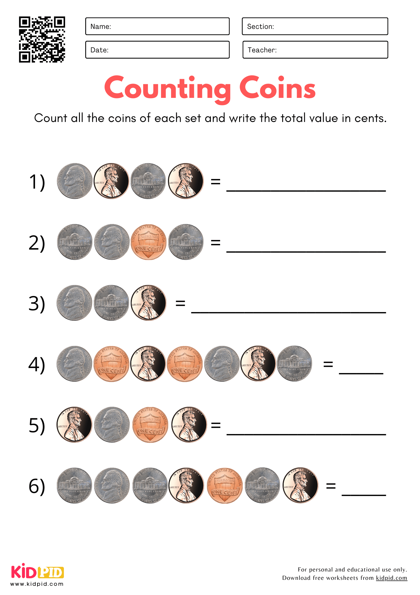 coin counting worksheets