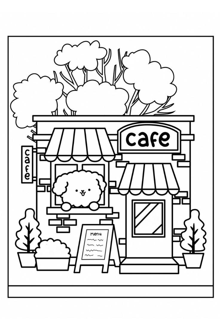Cozy Fall Cute Simple Coffee Shop Coloring Pages Bundle Coloring Pages For Adults And Kids