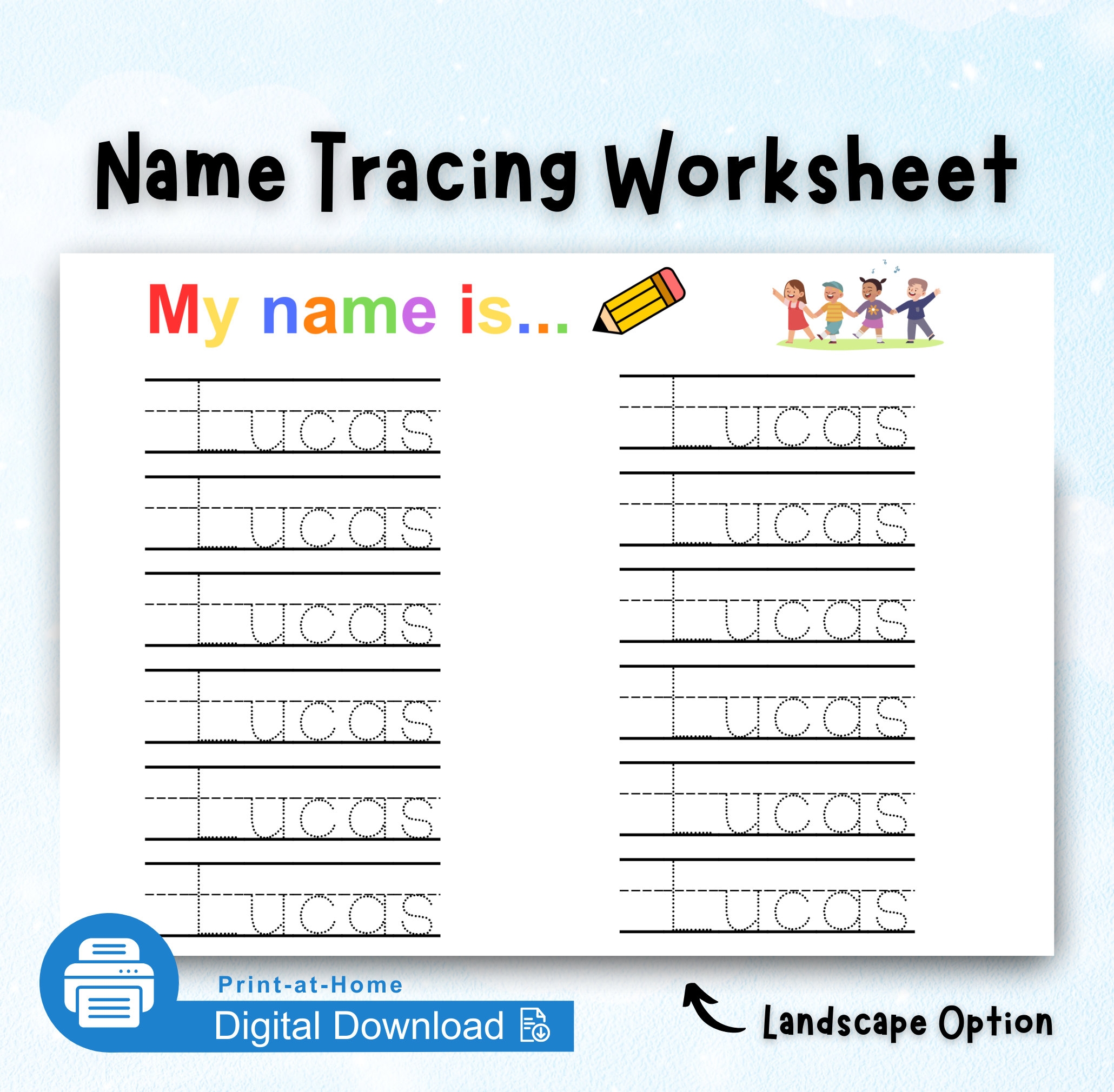 Custom Name Tracing Worksheet Personalized Name Trace Sheet Preschool Activity Homeschool Kindergarten First Grade Handwriting Practice