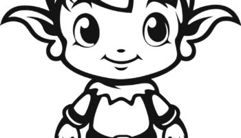 Cute Cartoon Christmas Elf Coloring Page Vector Image
