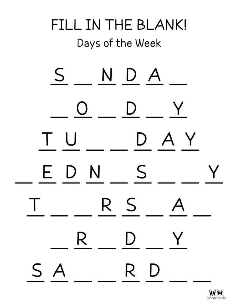 days of the week worksheet