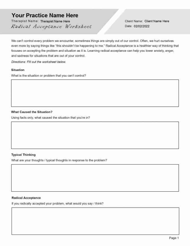 DBT Worksheets Bundle Editable Fillable Printable PDFs TherapyPatron