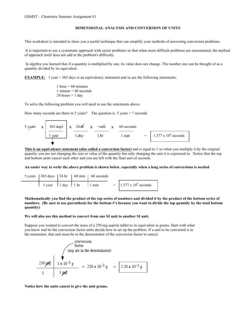 dimensional analysis worksheet