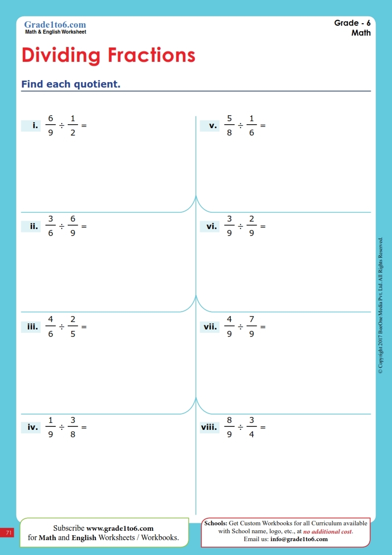 dividing fractions worksheets
