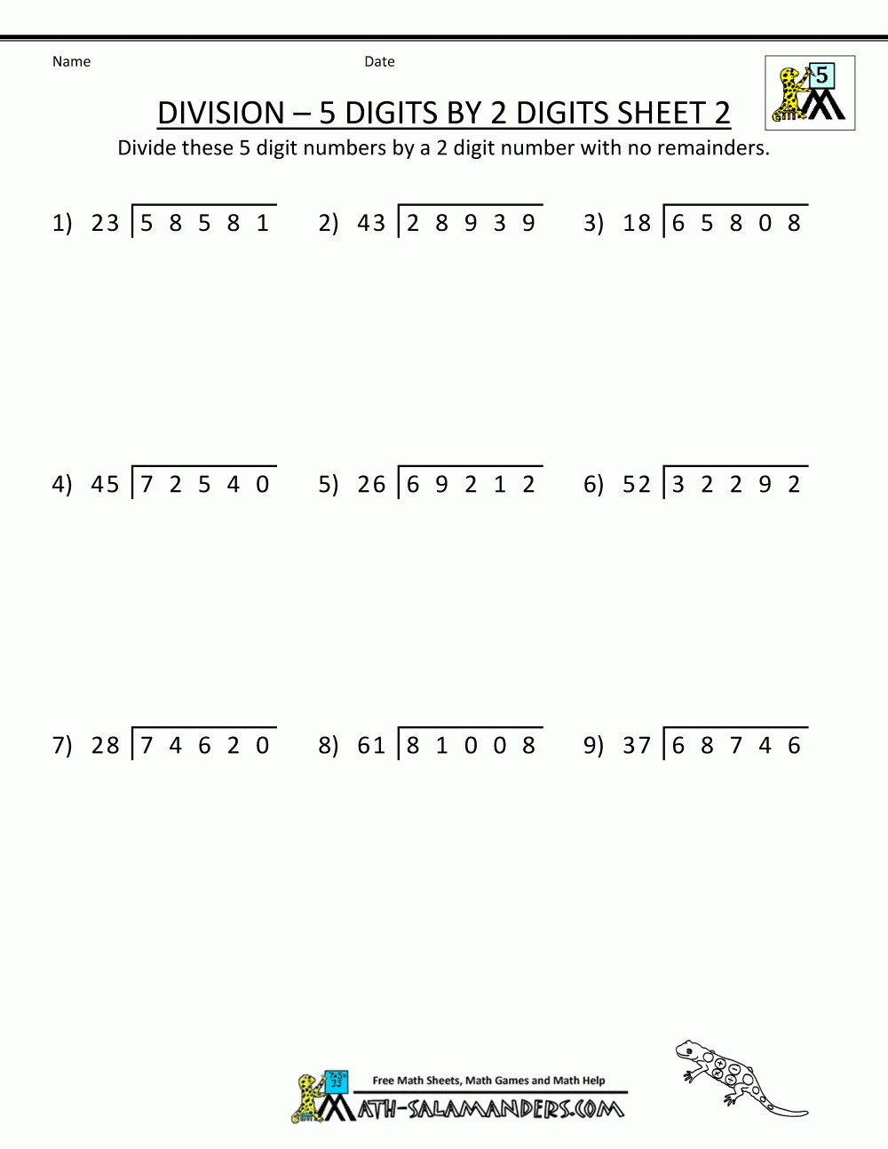 division worksheets grade 5