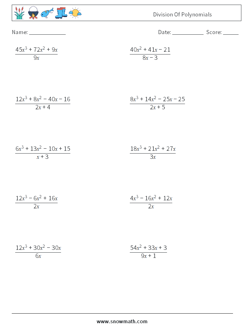 Division Of Polynomials Math Worksheets Math Practice For Kids Worksheets Library