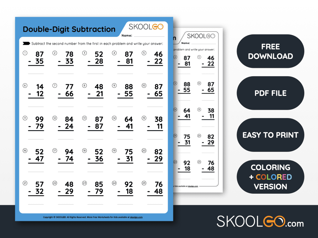 Double Digit Subtraction Free Worksheet For Kids SKOOLGO