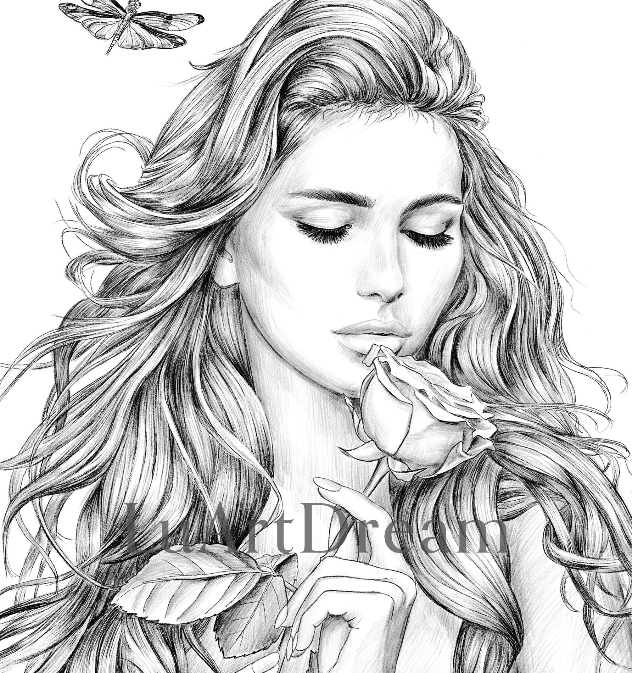 Dragonfly Coloring Page Digital Download Illustration PDF JPG Grayscale Coloring Page For Adults Printable Coloring Etsy