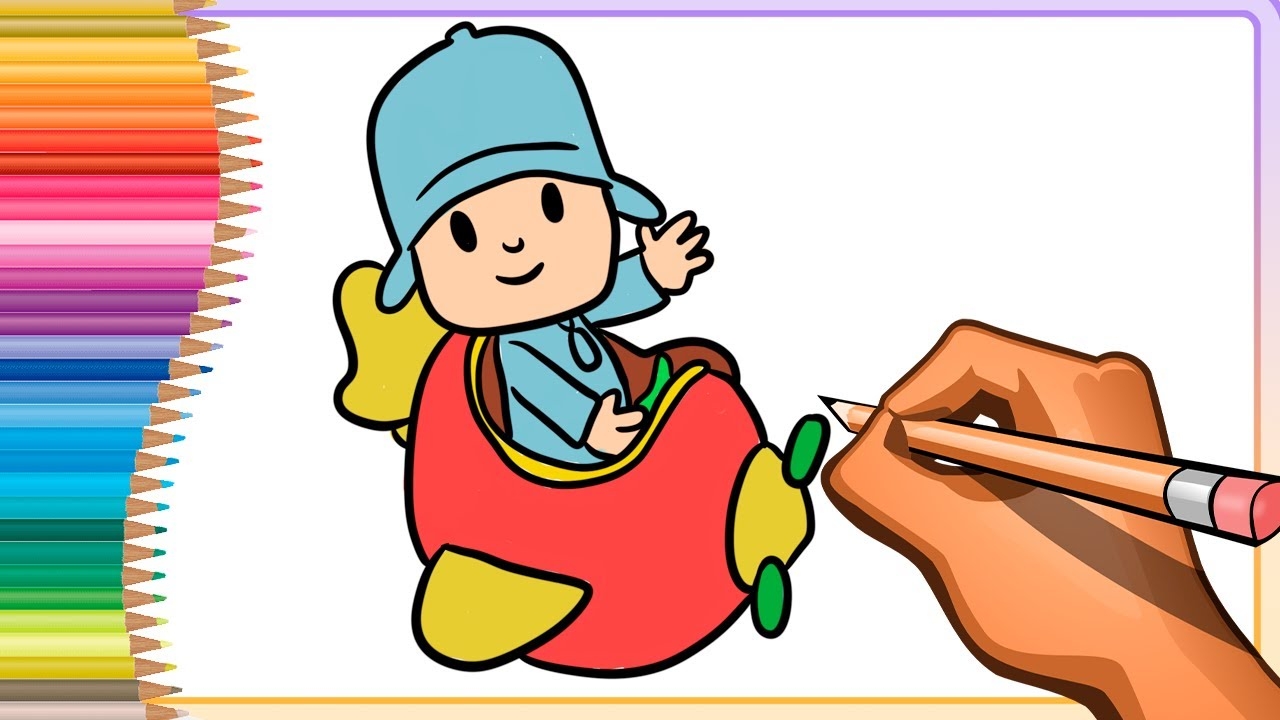  DRAW AND COLOR POCOYO BY PLANE FOR CHILDREN YouTube