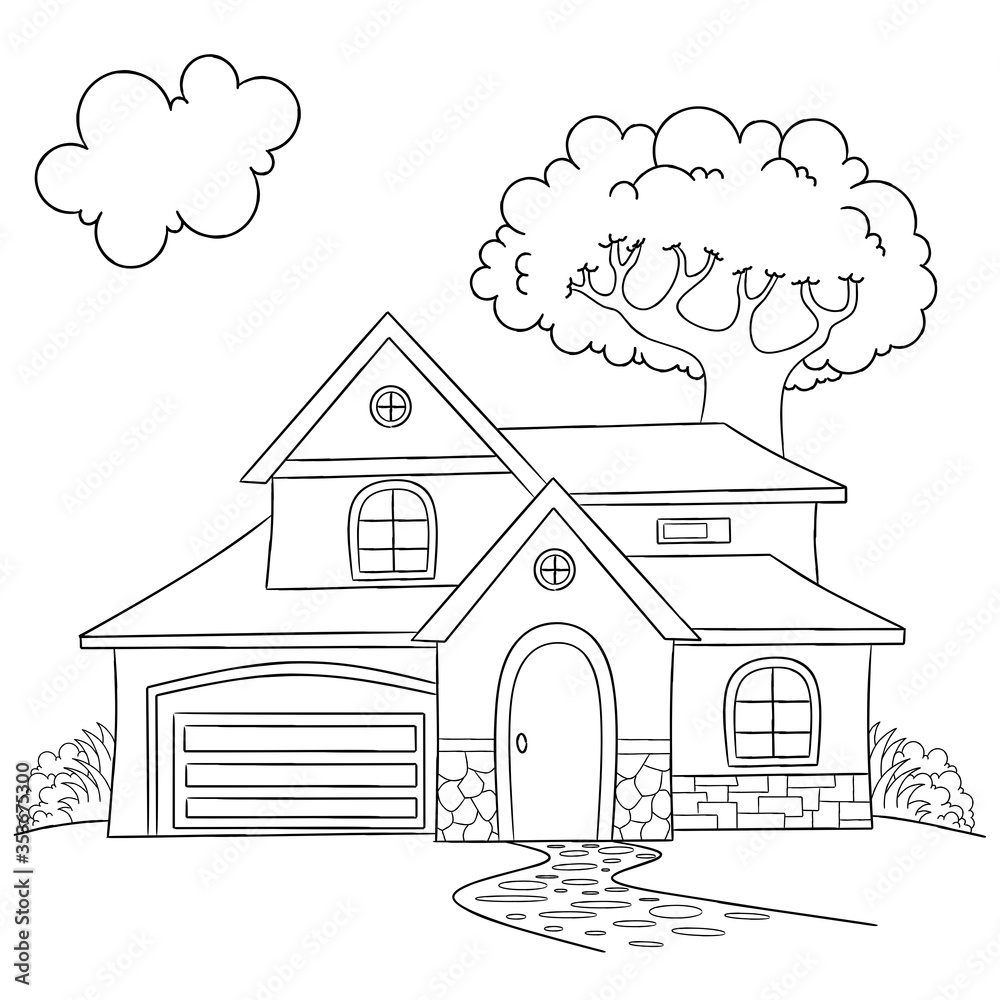 Drawing Of House Coloring Page House Coloring Page Useful As Coloring Book For Kids Stock Vector Adobe Stock Drawing Of House Coloring Page House Coloring Page Useful As Coloring Book For Kids Stock Vector Adobe Stock