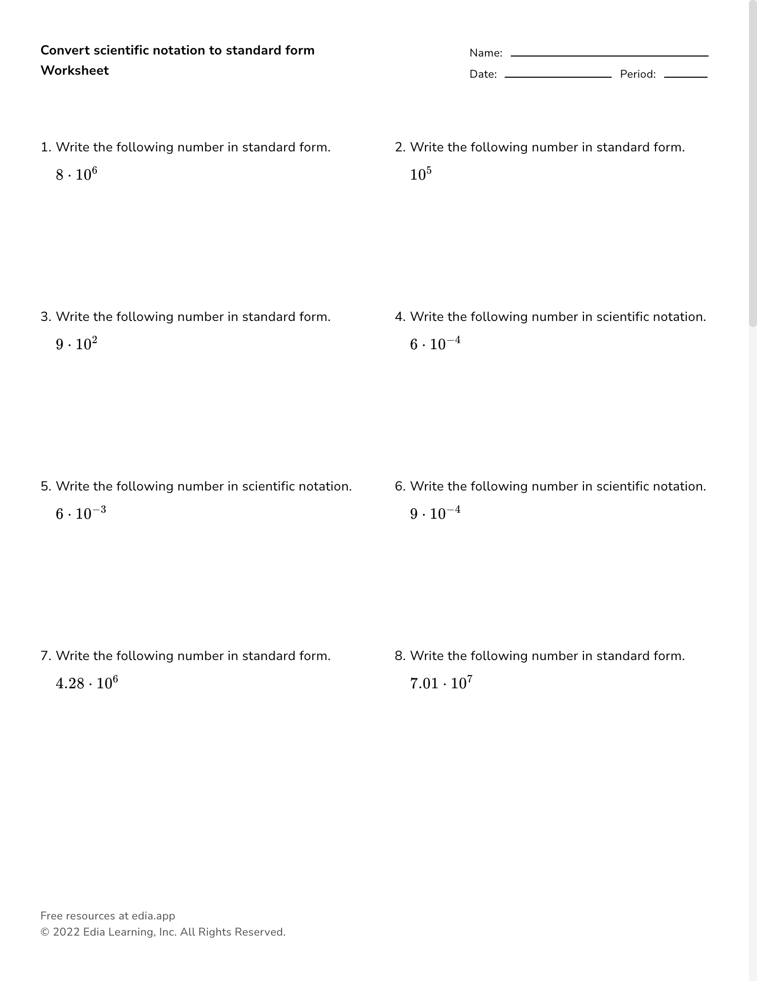 scientific notation worksheet