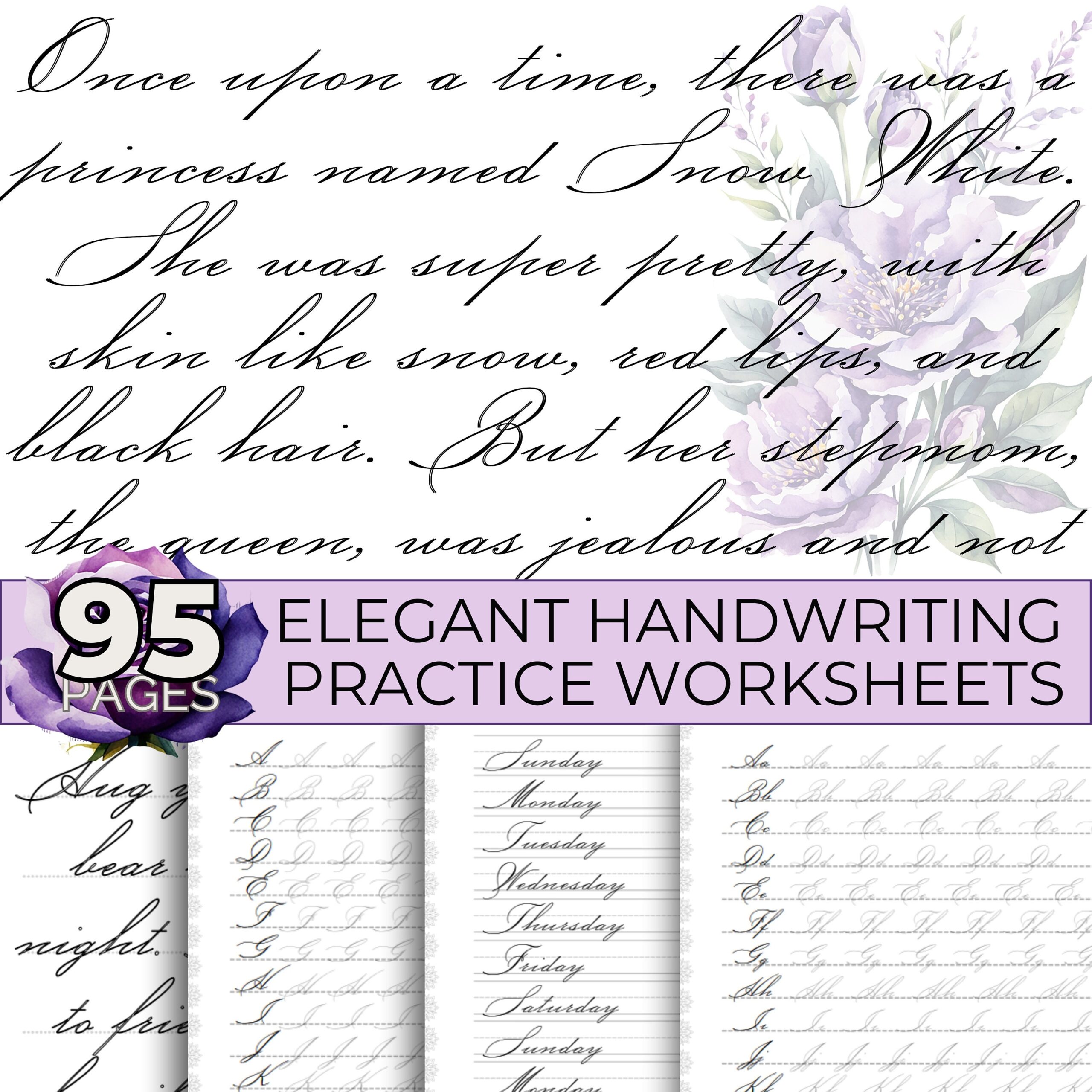 Elegant Cursive Handwriting Practice Worksheets 95 Pages PDF Files Etsy