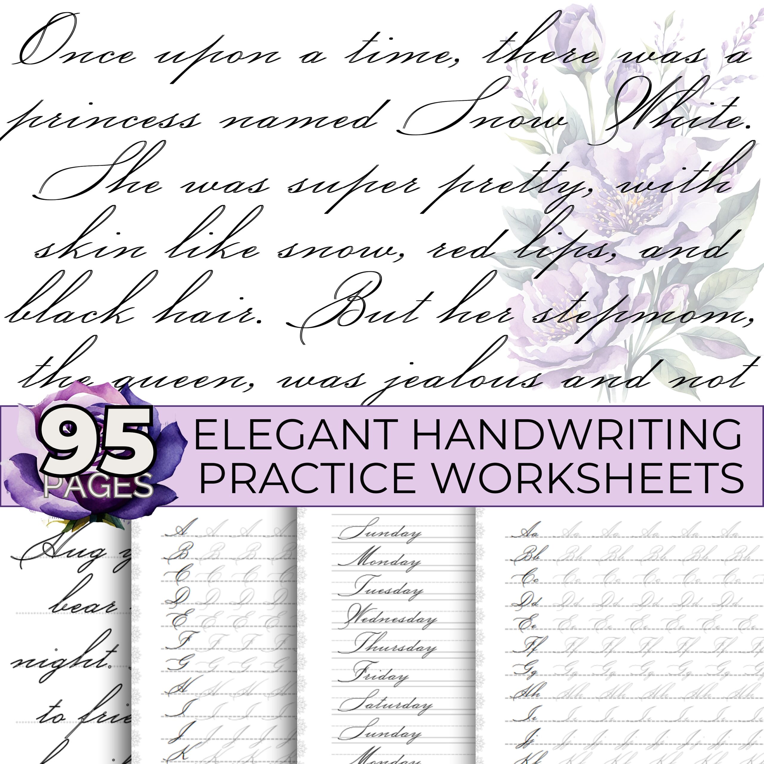 Elegant Cursive Handwriting Practice Worksheets 95 Pages PDF Files Etsy