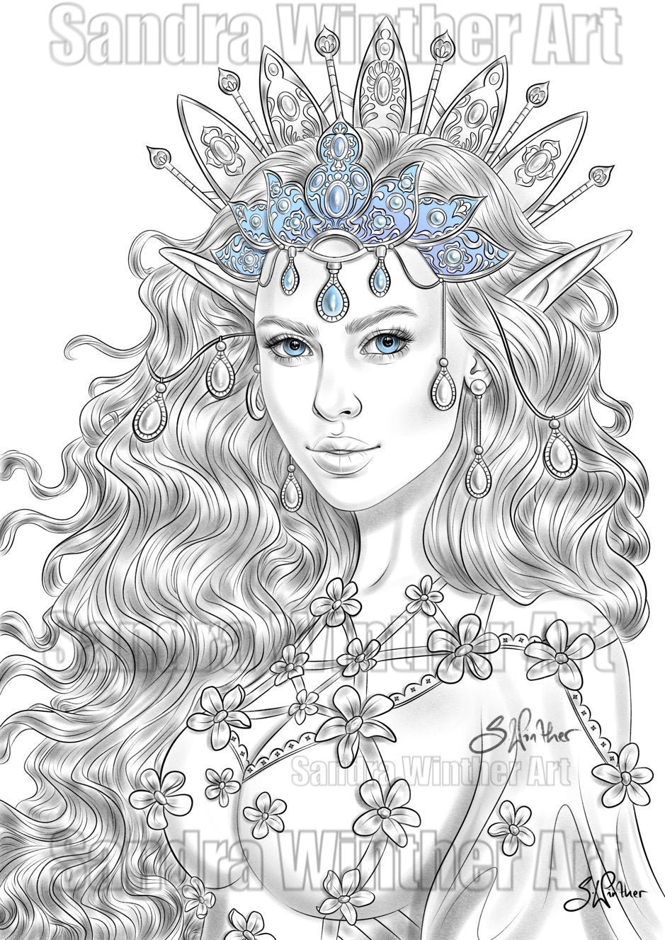 Elf Empress Printable Digital Coloring Page Etsy