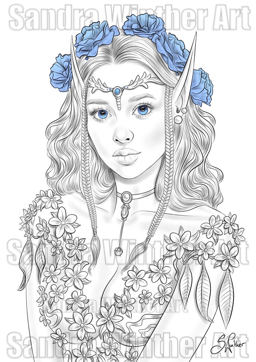 Elf Princess Printable Digital Coloring Page Etsy Elf Princess Printable Digital Coloring Page Etsy