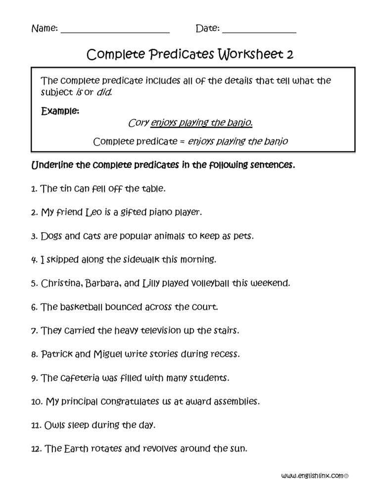 Englishlinx Subject And Predicate Worksheets