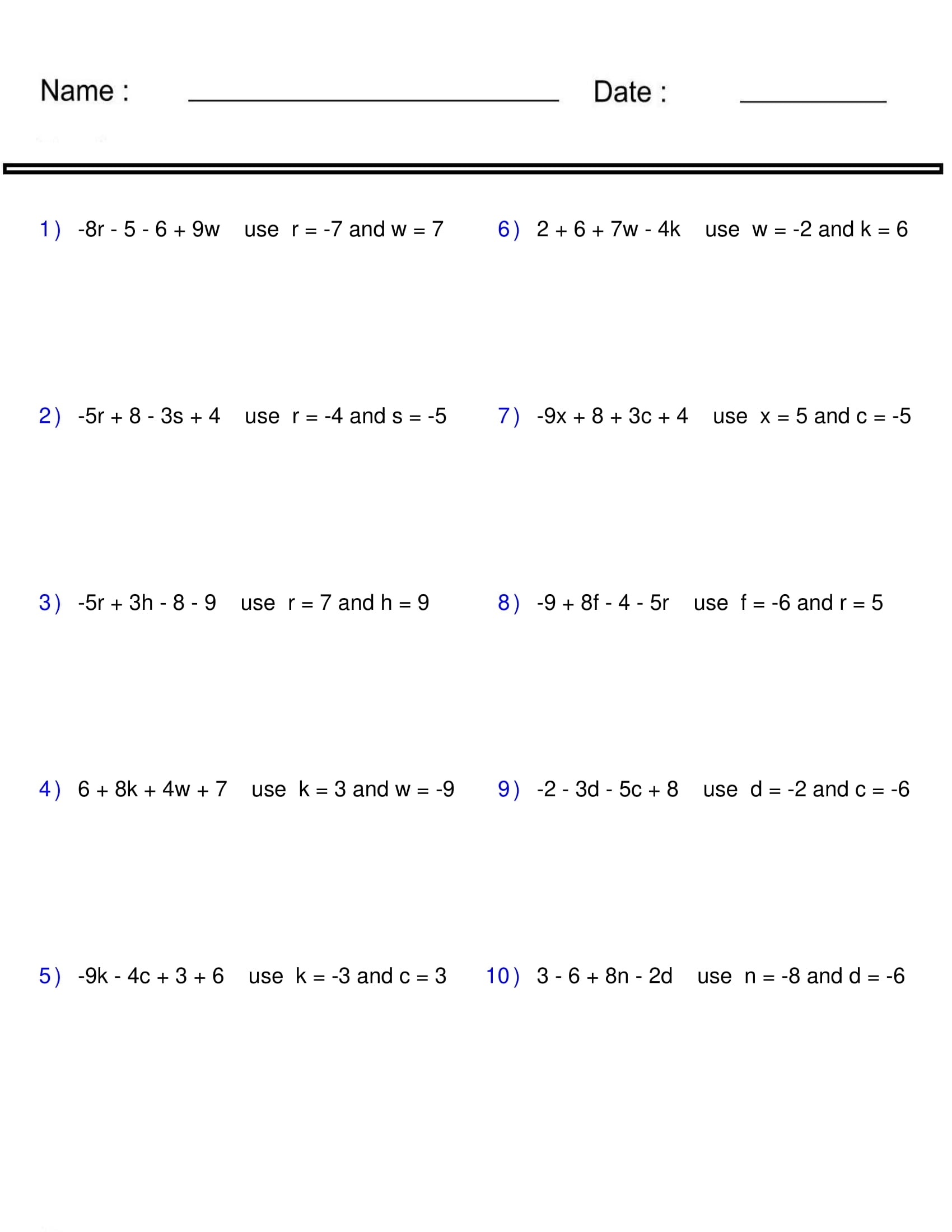 EvaluatE Expressions Algebraic Expressions Pre Algebra Two Variables Made By Teachers