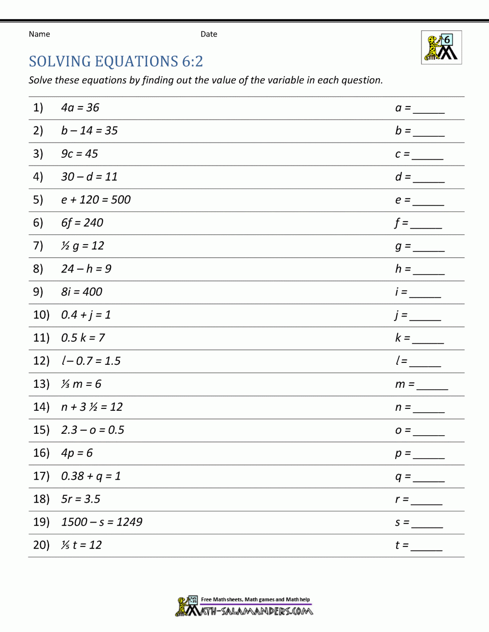 6th grade worksheets