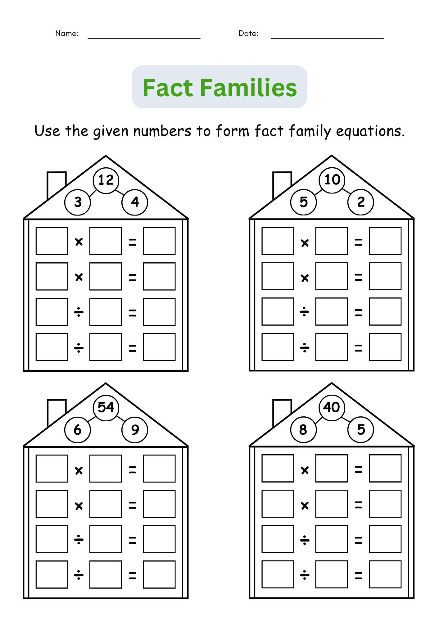 fact family worksheets