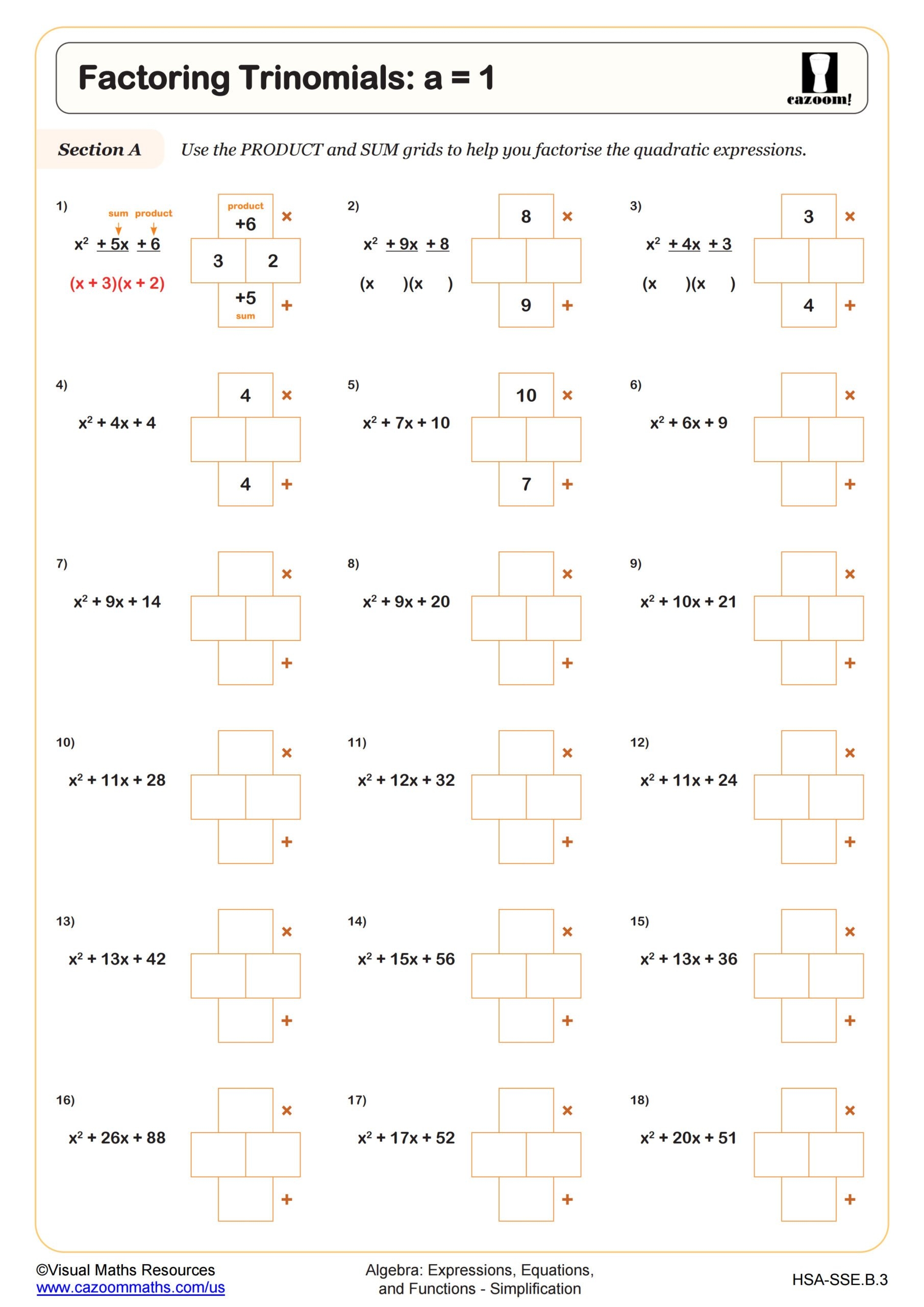 factoring quadratics worksheet