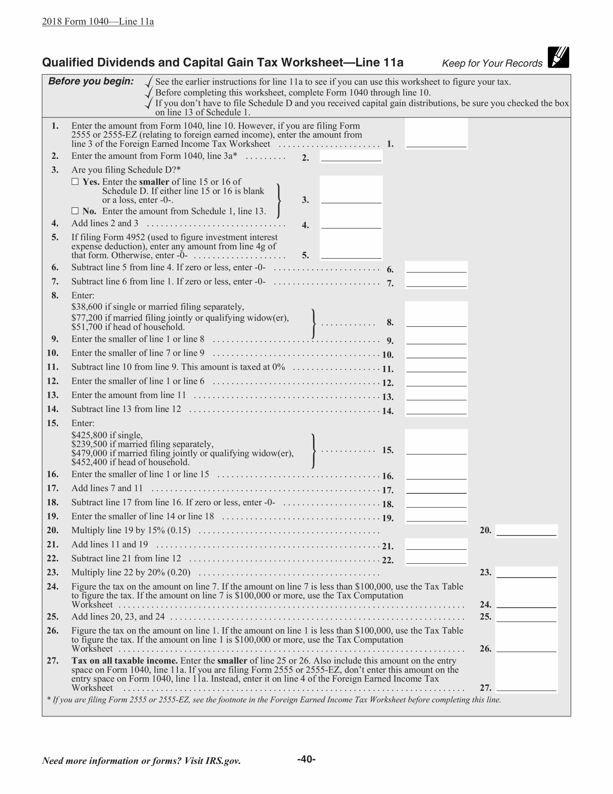 Fill Out Your Capital Gains Worksheet PDF Guru