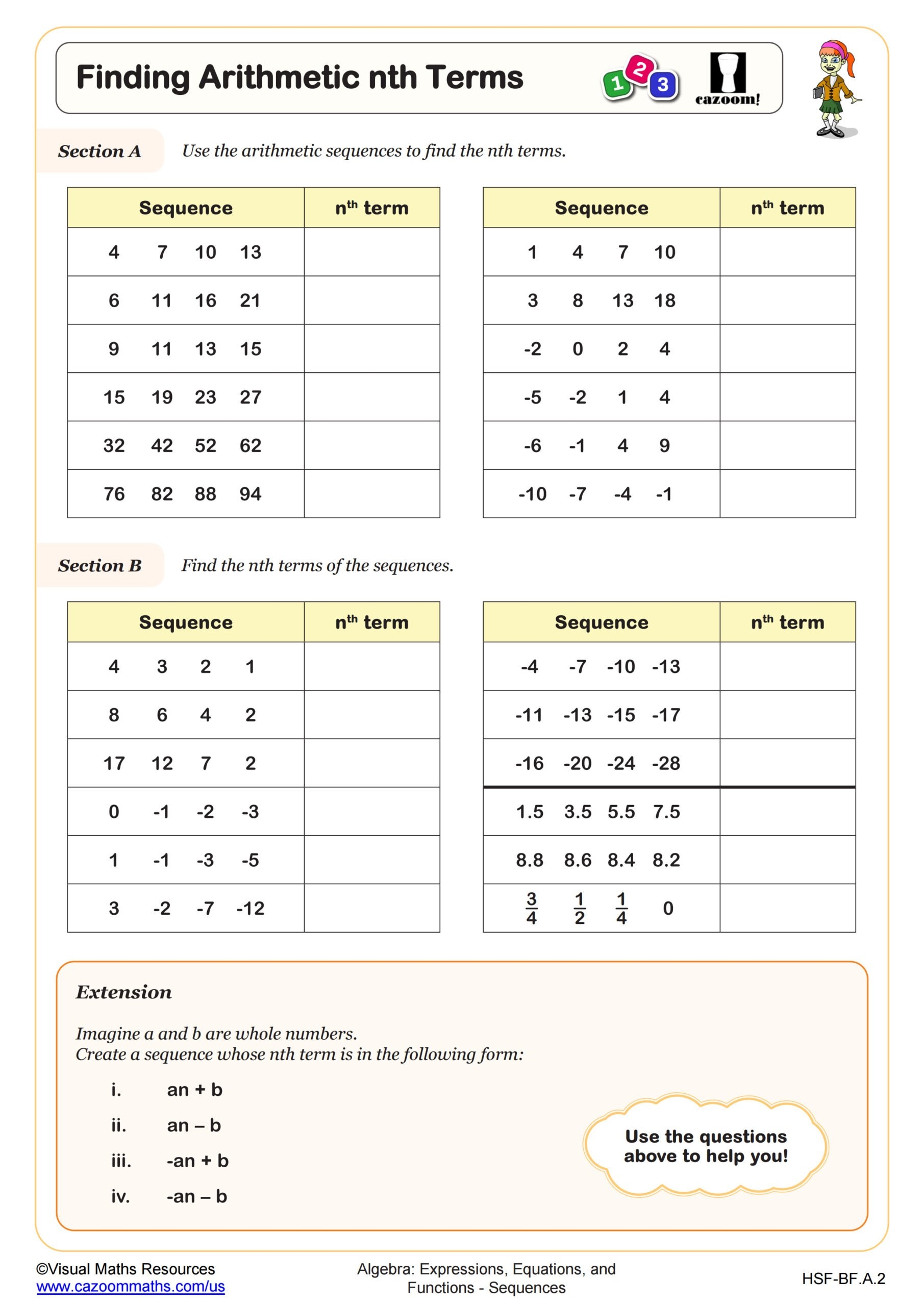 Finding Arithmetic Nth Terms Worksheet Algebra II PDF Worksheets