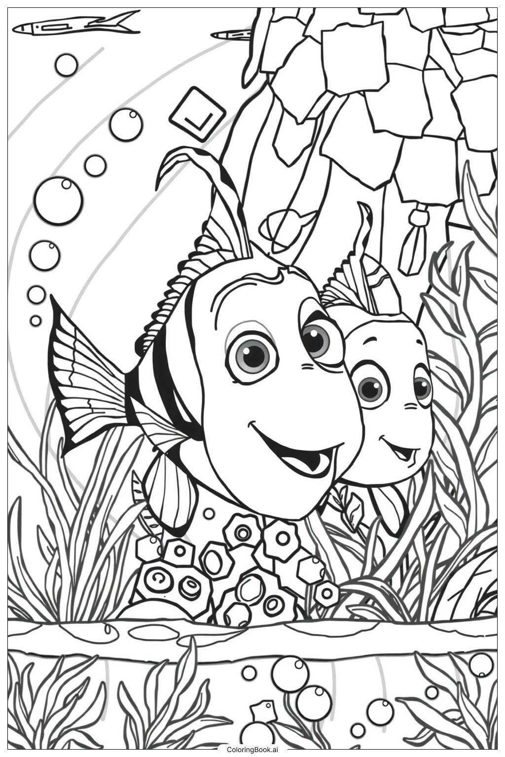 Finding Nemo And Dory Chasing The Boat With Net Coloring Page Free PDF PNG Printable Finding Nemo And Dory Chasing The Boat With Net Coloring Page Free PDF PNG Printable