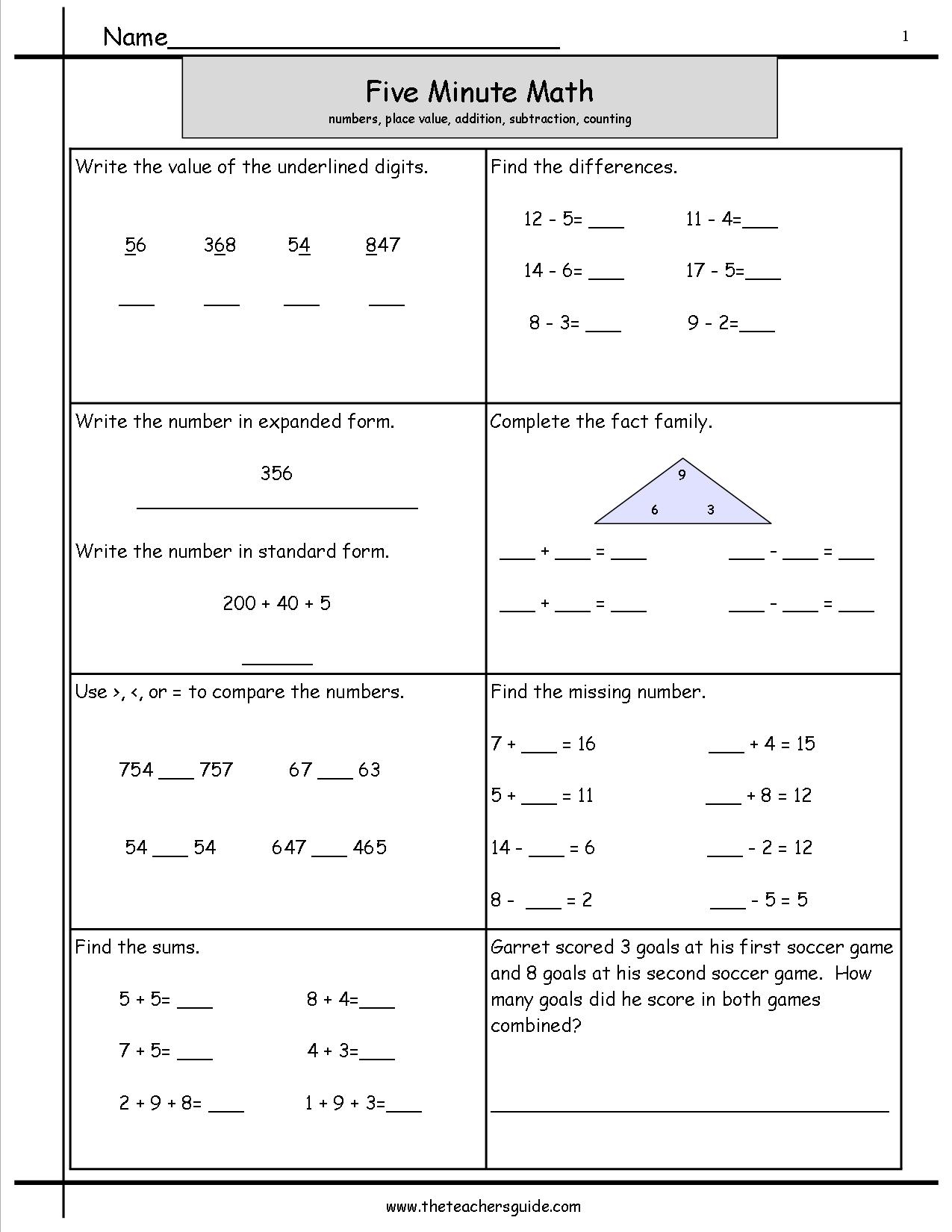 minute math worksheets