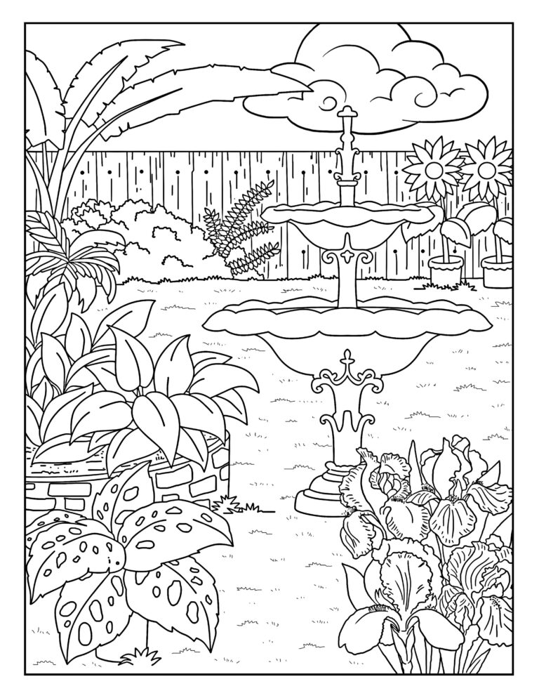 Fountain garden Gallery Coloring Pages For Adults 1 Printable Coloring Page Instant Download PDF Etsy