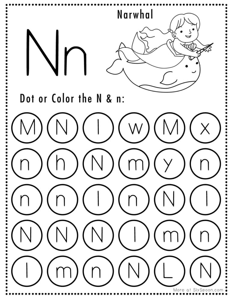 Free Alphabet Do A Dot Printables Worksheets Letter N Mermaid Themed Sly Spoon