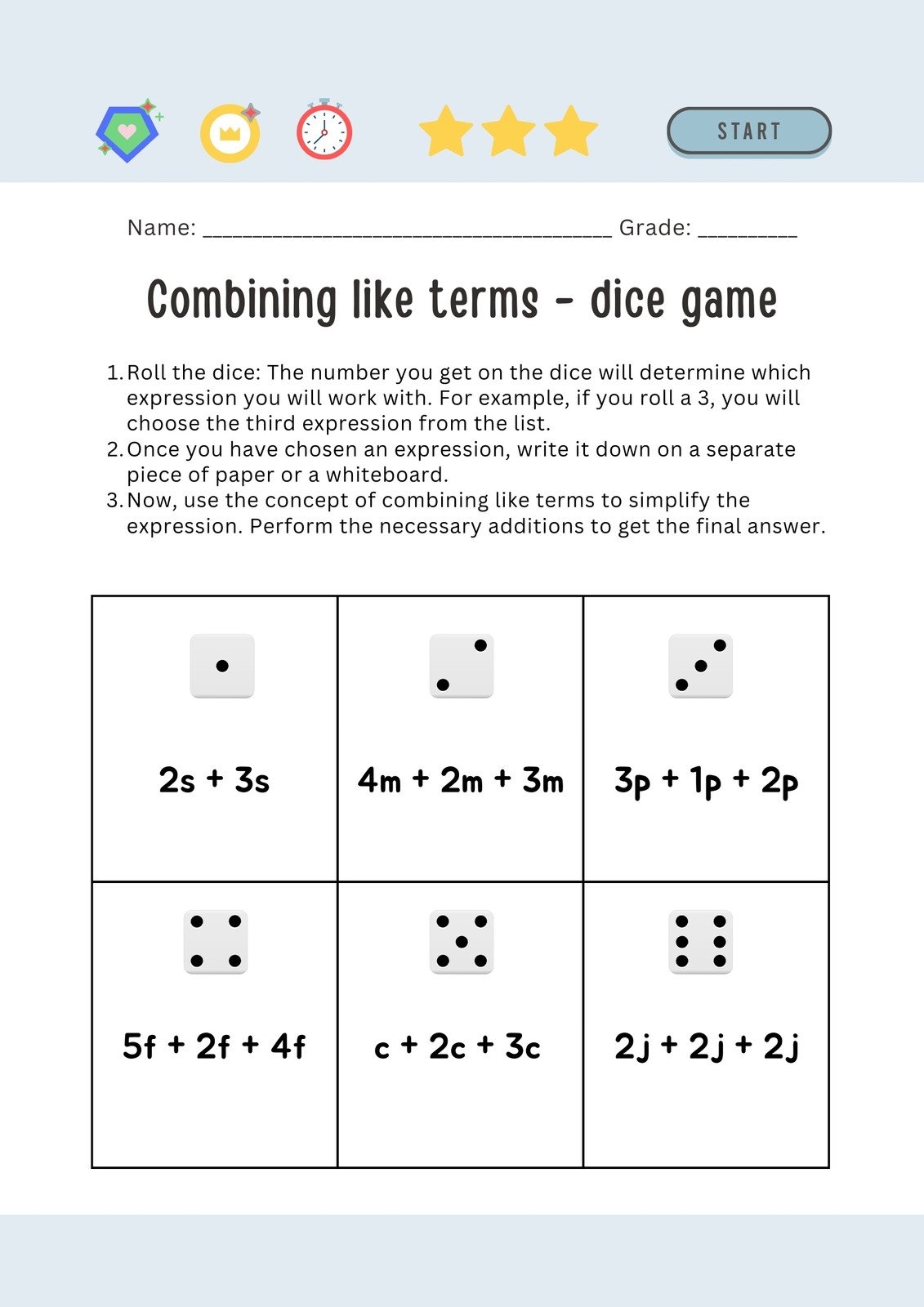 Free Custom Combining Like Terms Worksheet Templates Canva
