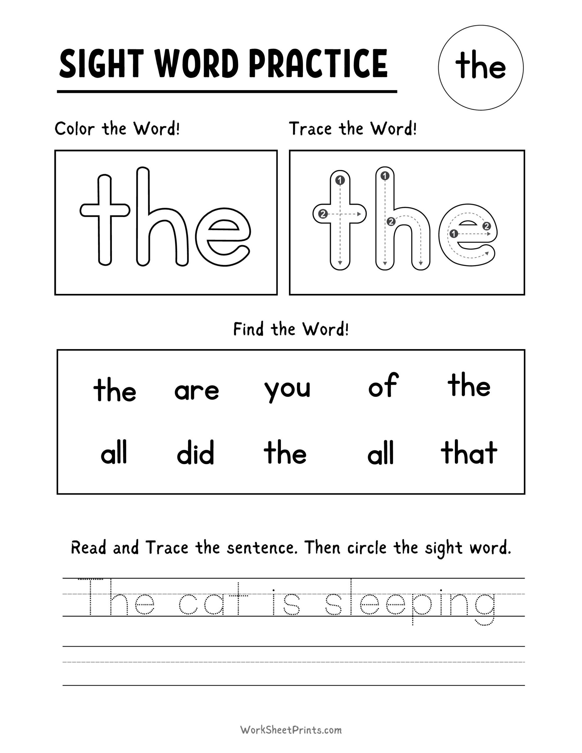 sight word worksheets kindergarten