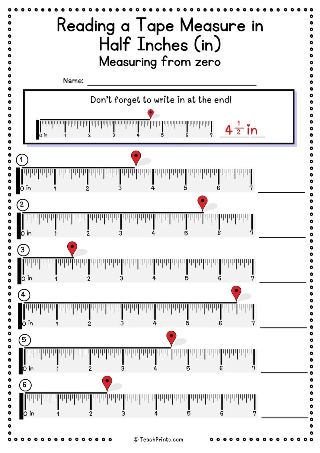 reading a tape measure worksheet