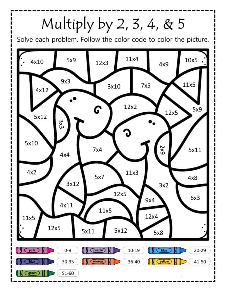 multiplication coloring worksheets