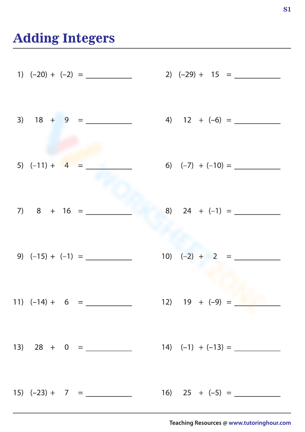 Free Printable Interactive Adding Integers Worksheets Worksheets Library