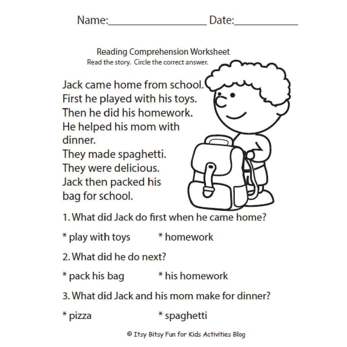 first grade reading worksheets