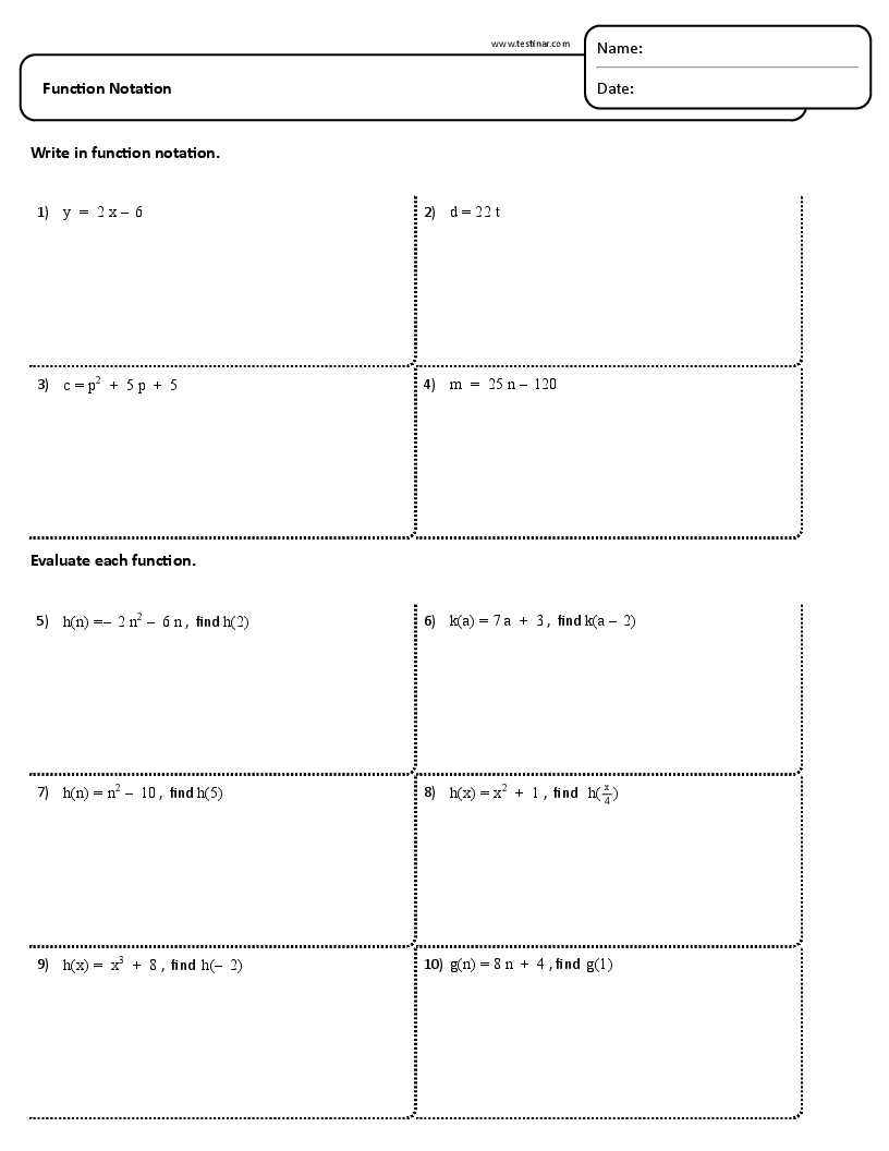 function notation worksheet