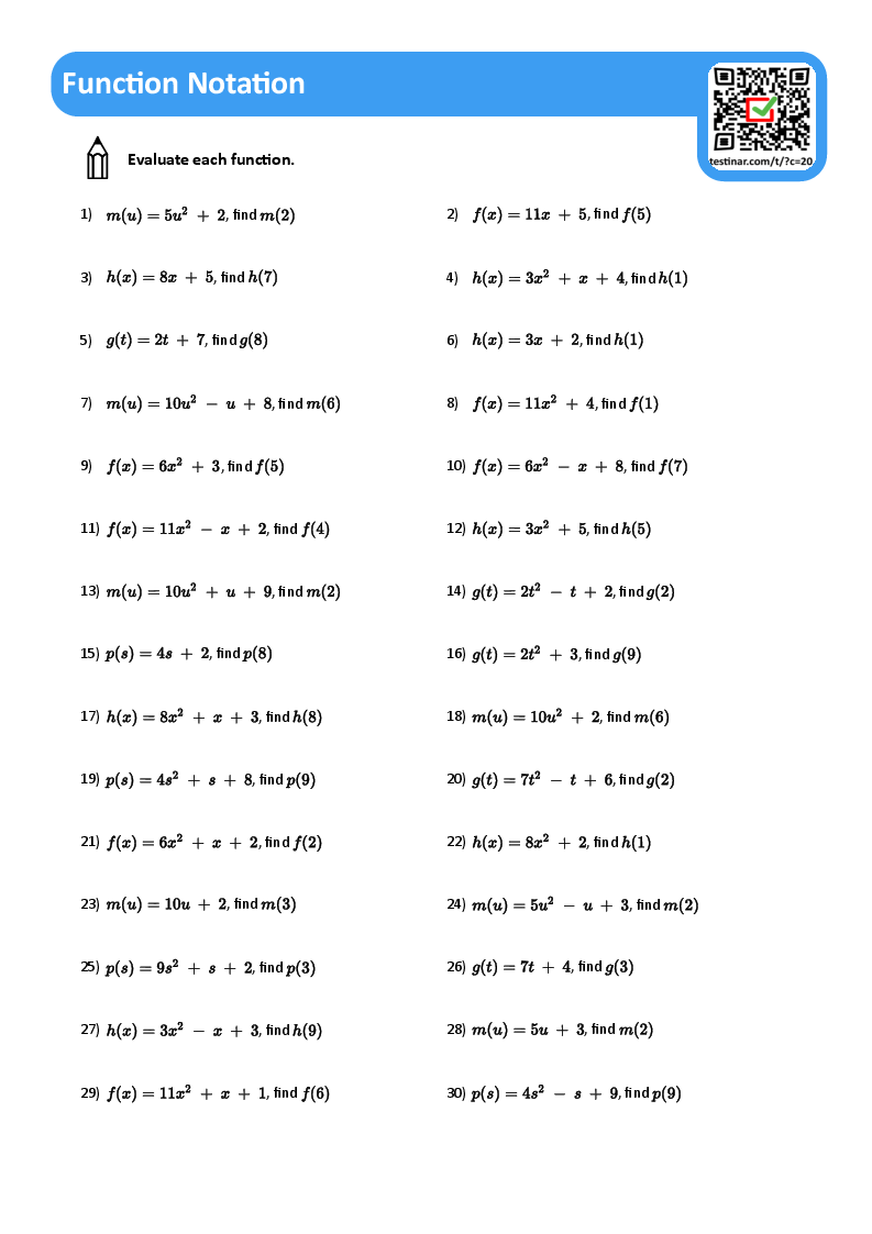 Function Notation Worksheets